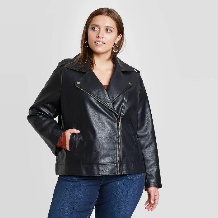 Women&#39;s Plus Size Long Sleeve Moto Jacket - Universal Thread&#8482; Black 1X | Target