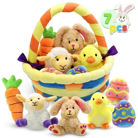 Joyfy 7 Pcs Easter Basket,Easter Toys,Easter Bunny Playset Stuffers Plushies Basket Fillers for Party Favor, Soft Plush for Toddler & Kids of All Ages | Walmart (US)