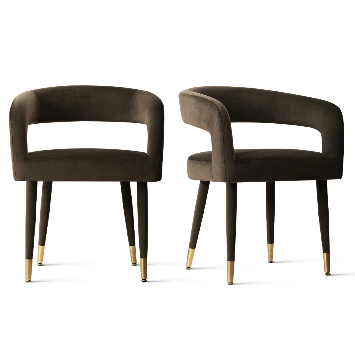 Velvet Upholstered Barrel-Back Dining Chair With Gold Capped Legs (Set of 2) | Wayfair North America