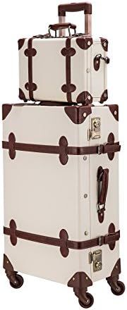 Premium Vintage Luggage Sets 24" Trolley Suitcase and 12" Hand Bag Set with TSA Locks (Pink + Bei... | Amazon (US)