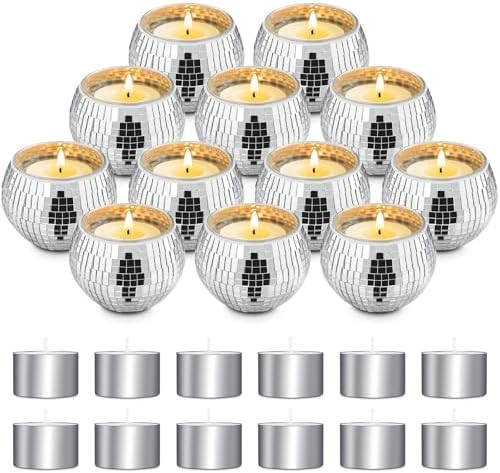 Luditek Disco Ball Candle Holders, 12 Pcs Mirror Silver Decor for Christmas Birthday Wedding NYE ... | Amazon (US)