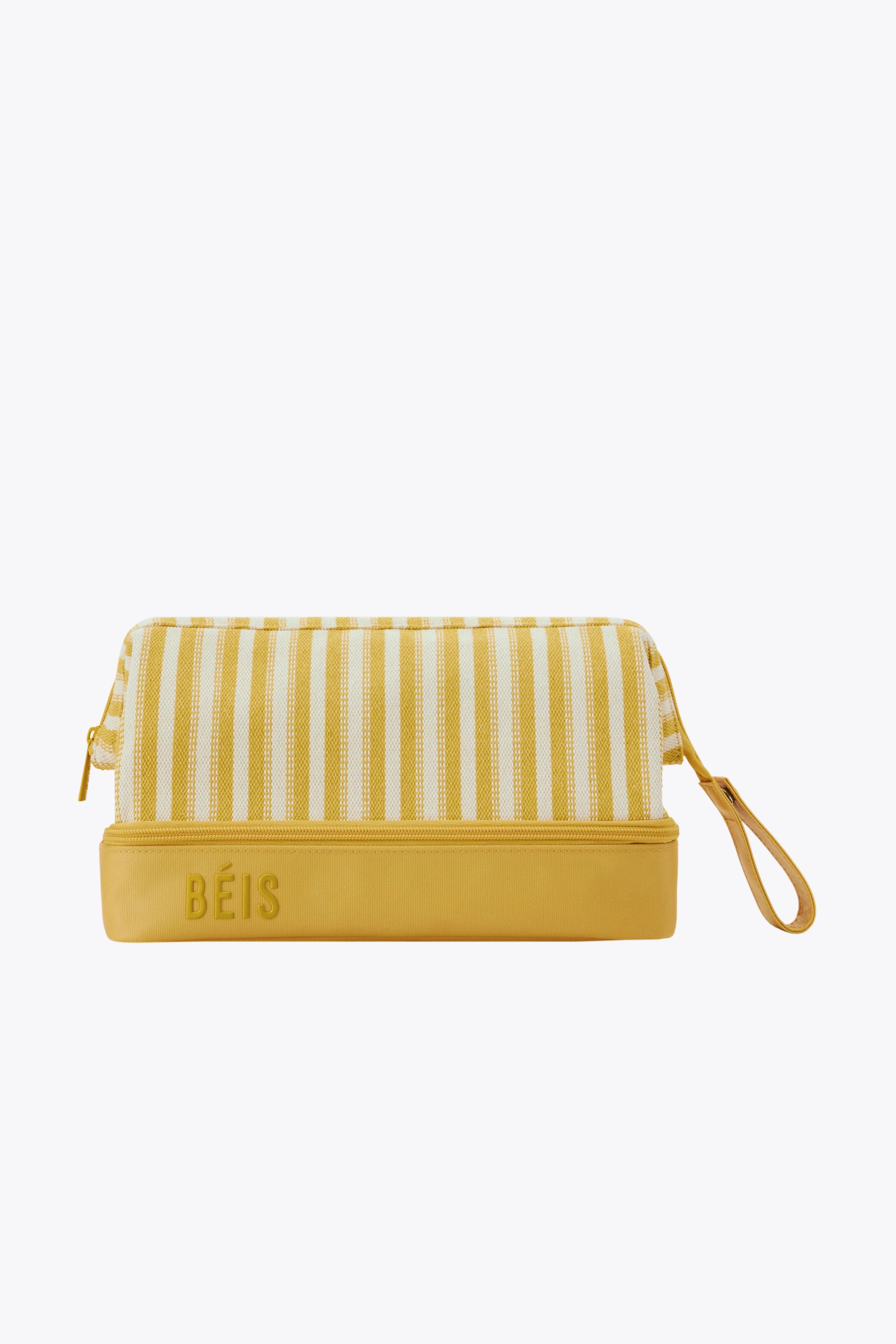 BÉIS 'The Dopp Kit' in Honey Stripe - Yellow Striped Dopp Kit & Toiletries Bag | BÉIS Travel