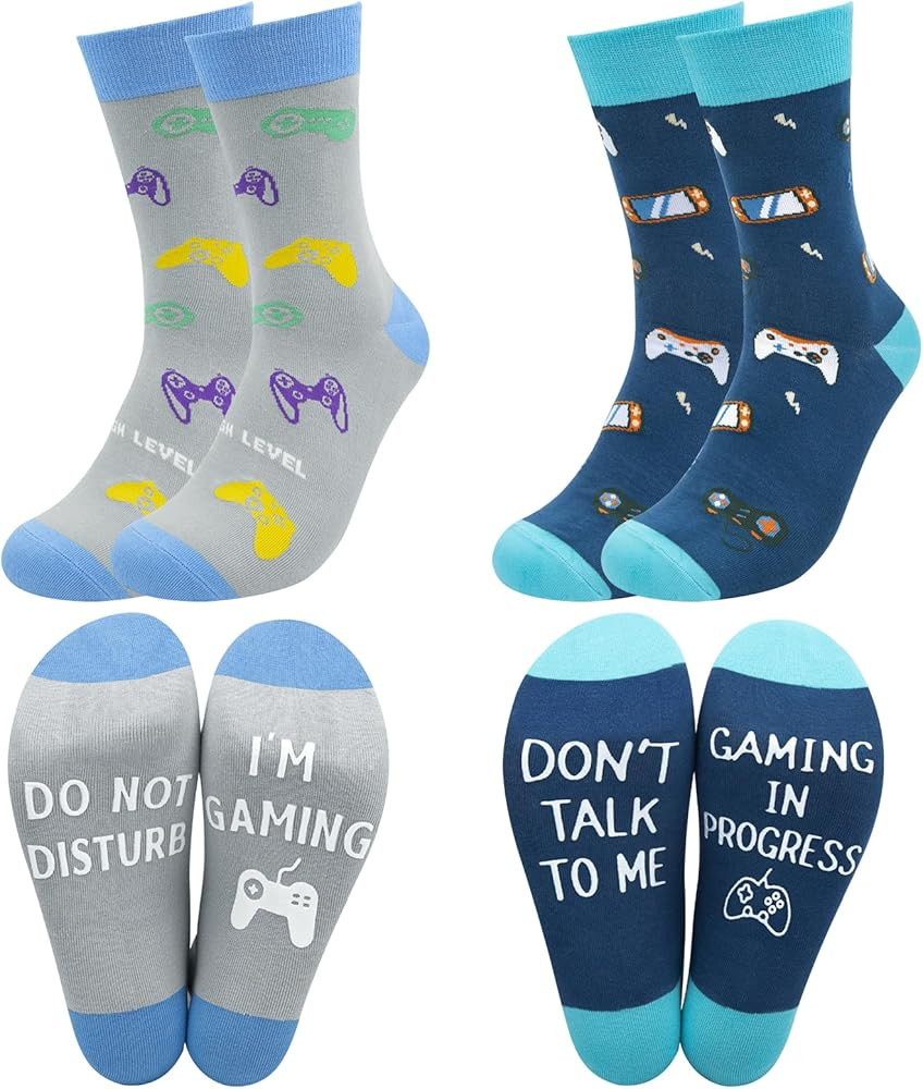2 pairs Christmas gaming Socks Gifts Novelty Funny Birthday Cotton Socks Christmas Mid Calf Socks... | Amazon (UK)