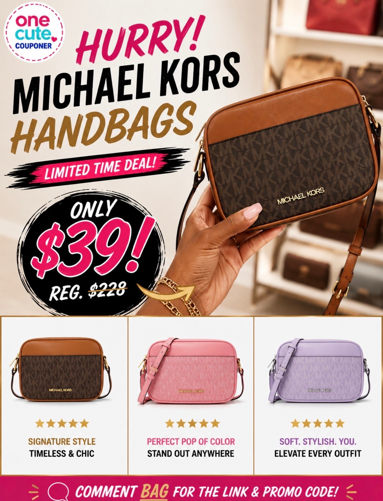 Run! Michael Kors handbags are down to $39! There are about five colors to choose from, but they are going fast. 
Use Code EXTRA10 at checkout to get this deal.

#LTKSaleAlert