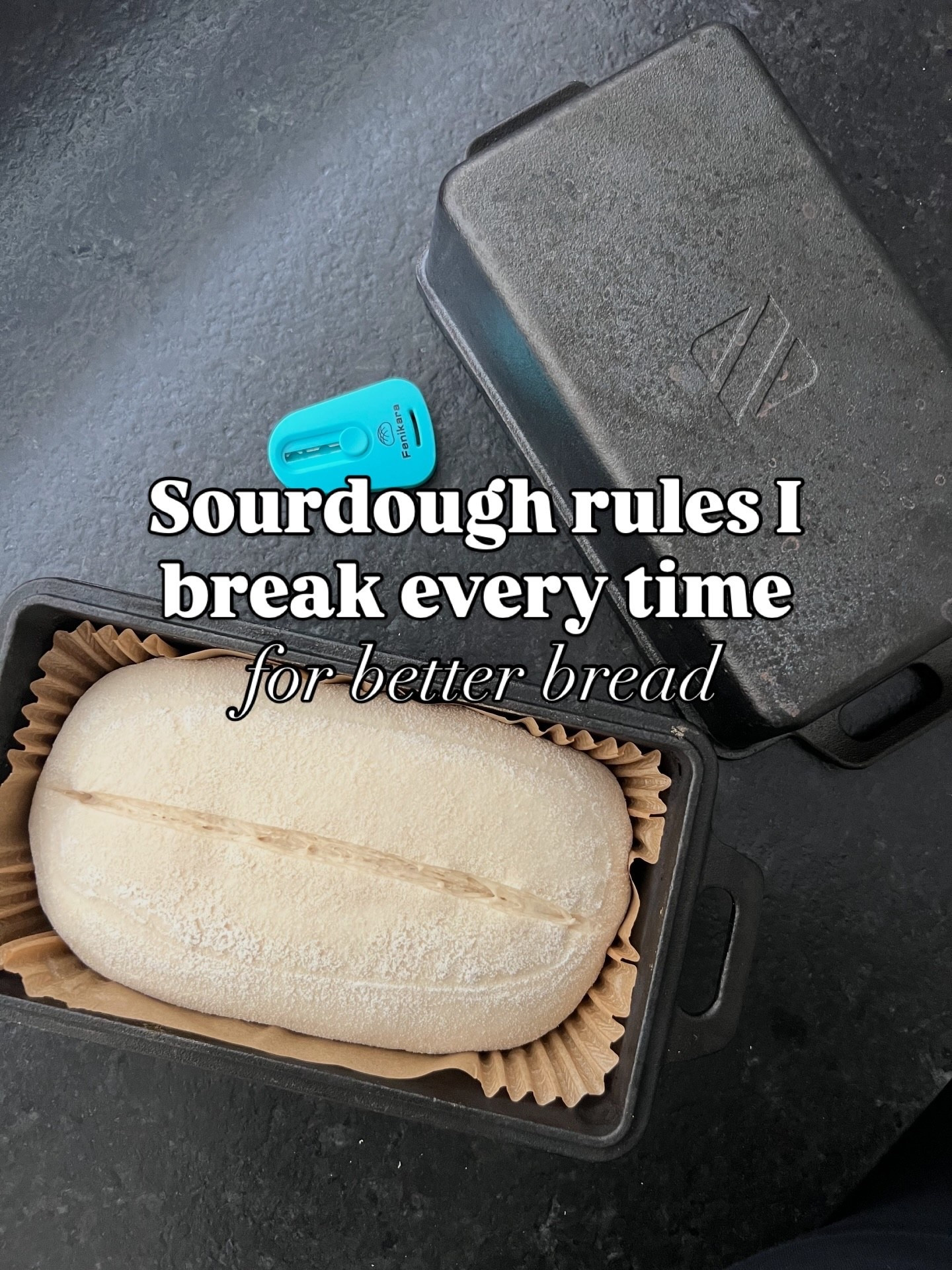 Read below ⬇️

• You can’t use your stand mixer.
A lot of people believe the stand mixer will over work your bread, but we’re talking about a recipe where one of the key elements to success is having worked it *enough.* I start my dough in the stand mixer with a dough hook and let it run for about 5 minutes before setting it aside for its first rest. The rest of my stretch and pulls are manual, but the initial gluten development has resulted in stronger loaves with better rise.

• You can’t use a metal bowl—it’ll ruin your dough.
Not true. Copper and steel bowls have a chance of changing the chemical balance of your dough, but aluminum, which most metal kitchen bowls are made from, is totally safe. This includes your stand mixer bowl. 

• Your starter will be ready in exactly X hours (and, if it isn’t, it failed). 
Your starter is a living breathing thing. It’s gonna have good days and mood swings. It changes with every temperature fluctuation and any difference of humidity. Give your starter and yourself a little grace. 

• It’s not done until it’s reached that deep golden brown. 
There’s done and then there’s crust preference. My loaves tend to be more blonde because I like a soft, chewy crust. Others prefer a more toasty, rigid crust (that maybe cuts the roof of your mouth and realigns your jaw with each bite?), but neither are wrong. 

• You can’t change the ratios of your recipe. It’s a perfect science.
It is science, but it’s not a strict method. I started with a  base recipe from a proven sourdough account, but my dough was always excessively sticky, even after all the stretch & fold rounds. I finally reduced my water by 25 grams and found the dough to be much more manageable. Your environment determines the “perfect” ratio for your bread. I’ve also been 10-15 grams shy on starter a few times and found the shortfall to go completely unnoticed in the final product. Don’t be afraid to experiment a little.