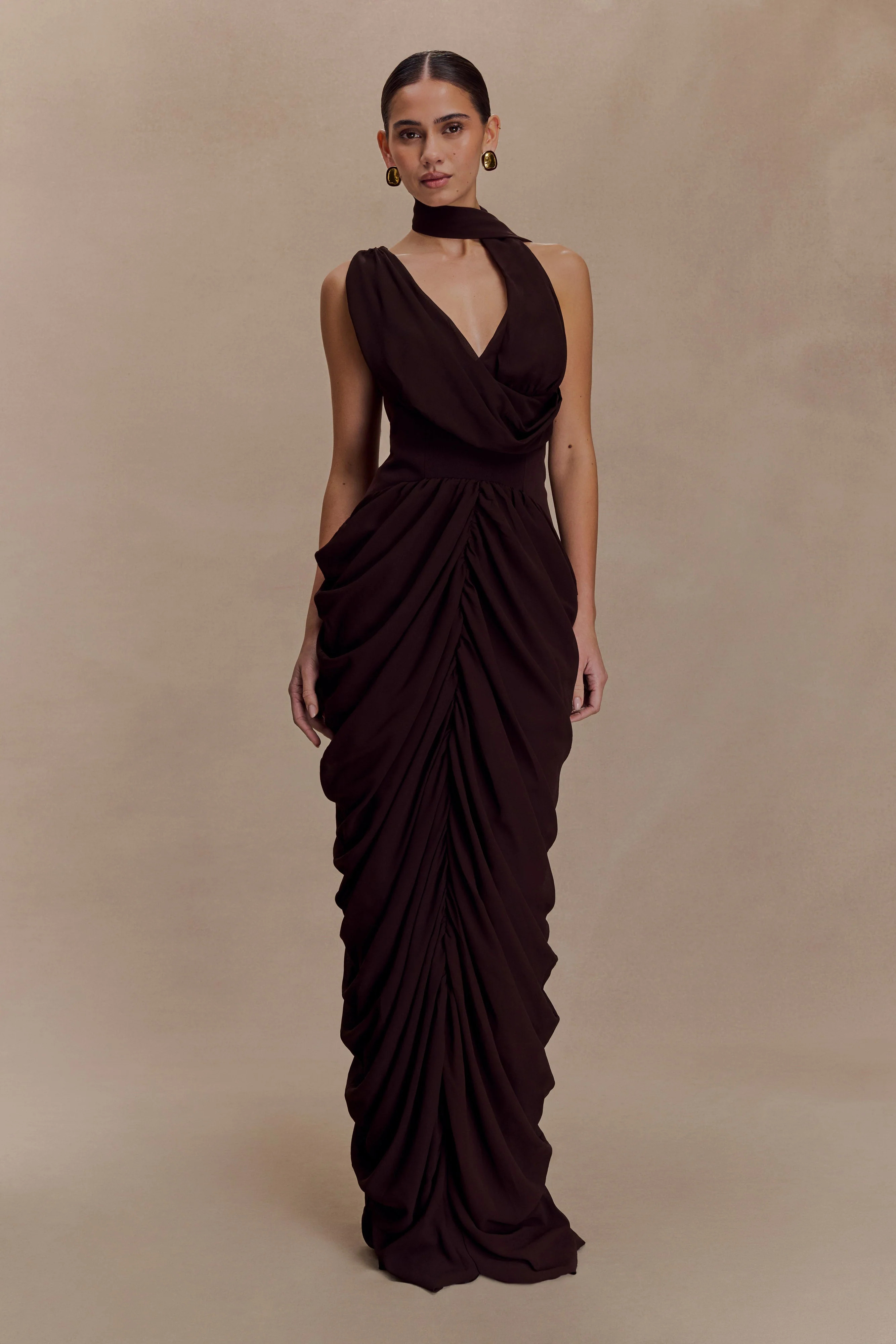Alex Chiffon Maxi Dress - Cacao Brown | MESHKI US