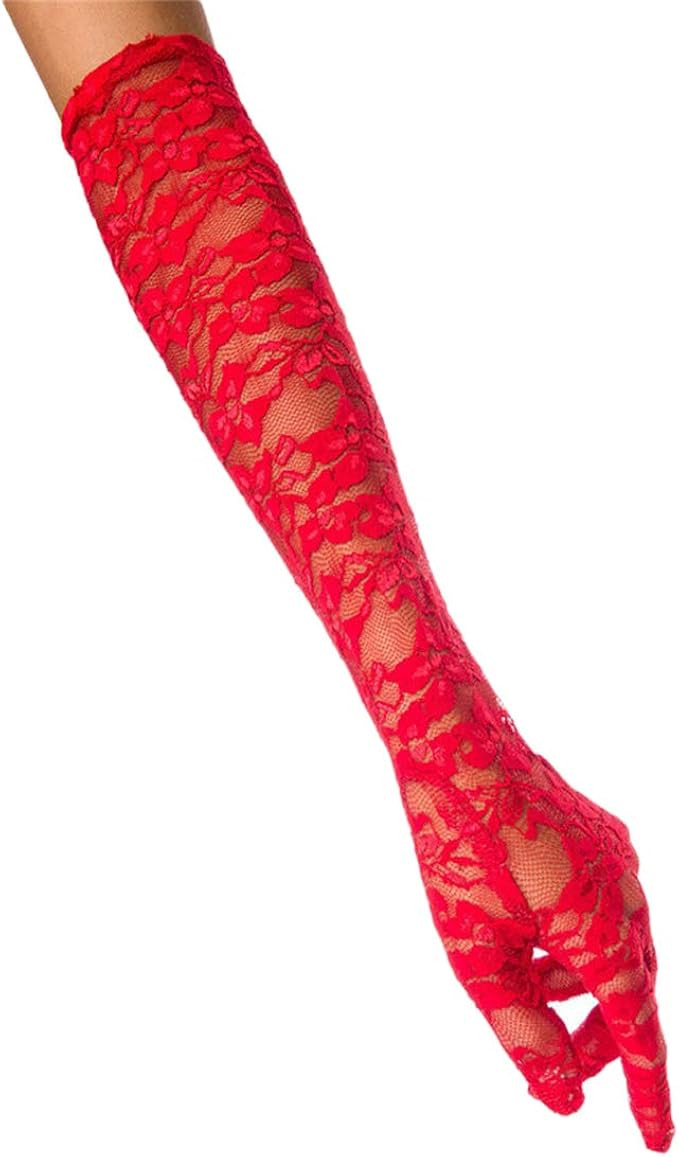 Amazon.com: Seeksmile Women's 19" Elbow Length Sheer Lace Print Floral Gloves for Wedding Opera P... | Amazon (US)