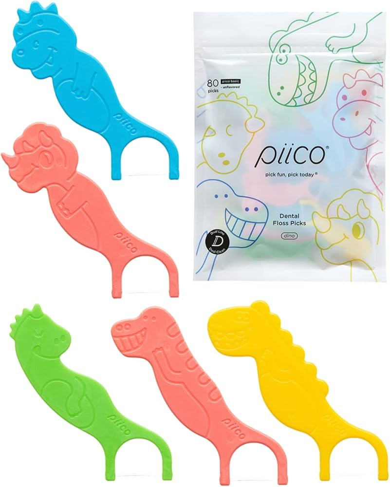 Piico Unflavored Kids Floss - No Fluoride Dual Line Dental Floss Picks - Fun Oral Care in Colorfu... | Amazon (US)