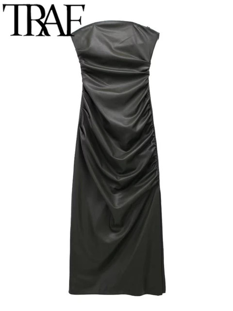 TRAF-vestido Midi sem alças e sem mangas para mulheres, vestidos casuais, moda monocromática, o... | Aliexpress BR (BR)