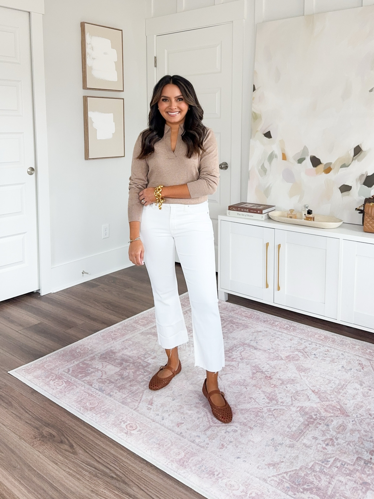 Tan sweater size xxs TTS
White jeans size 27 petite - I sized up a size for room in the waist
Brown sandals size 5.5 TTS


#LTKPetite #LTKSaleAlert #LTKStyleTip