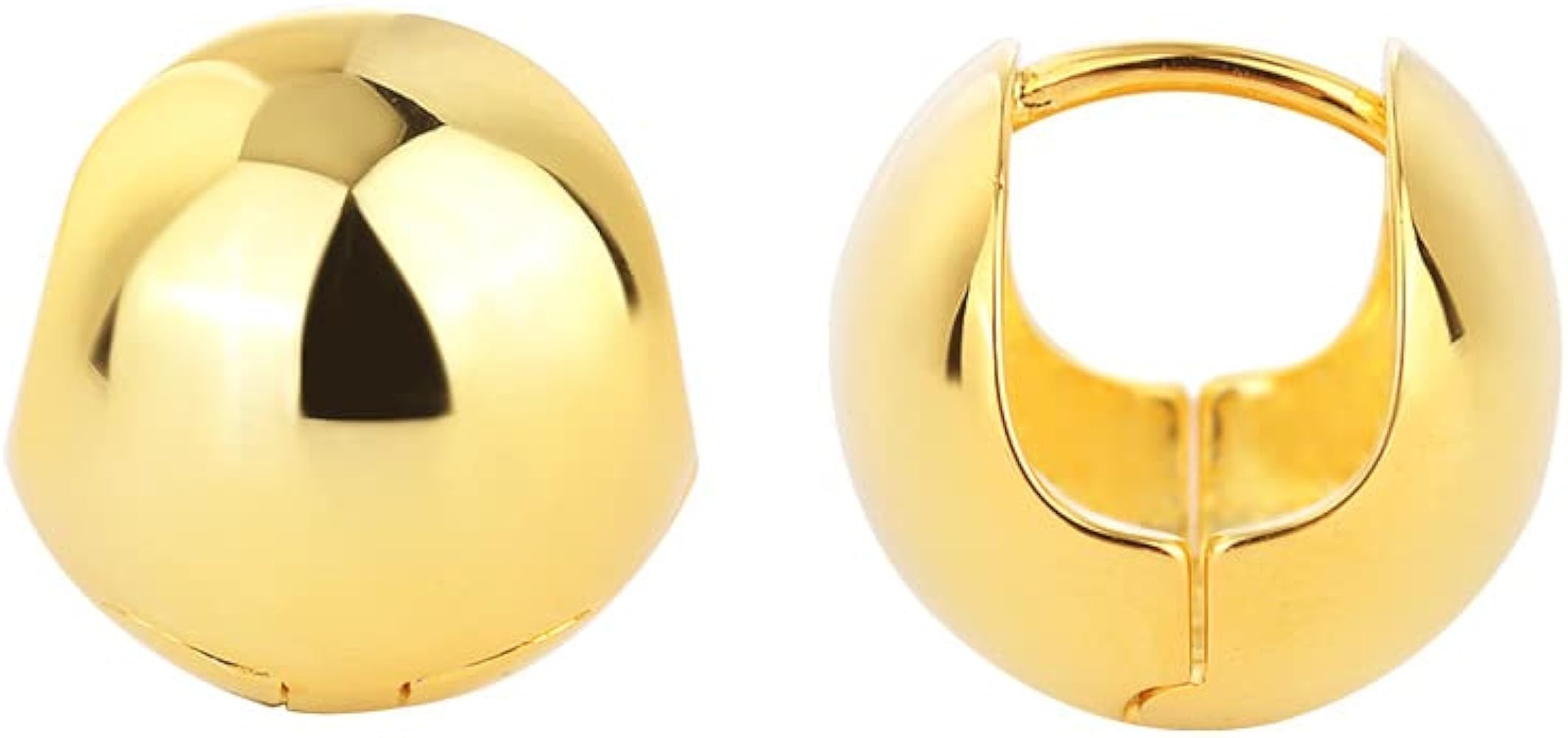 Golden Plated Ball Huggie Hoop Earrings for Women Girls Round Balls Chunky Hoops Earring Sterling... | Amazon (US)