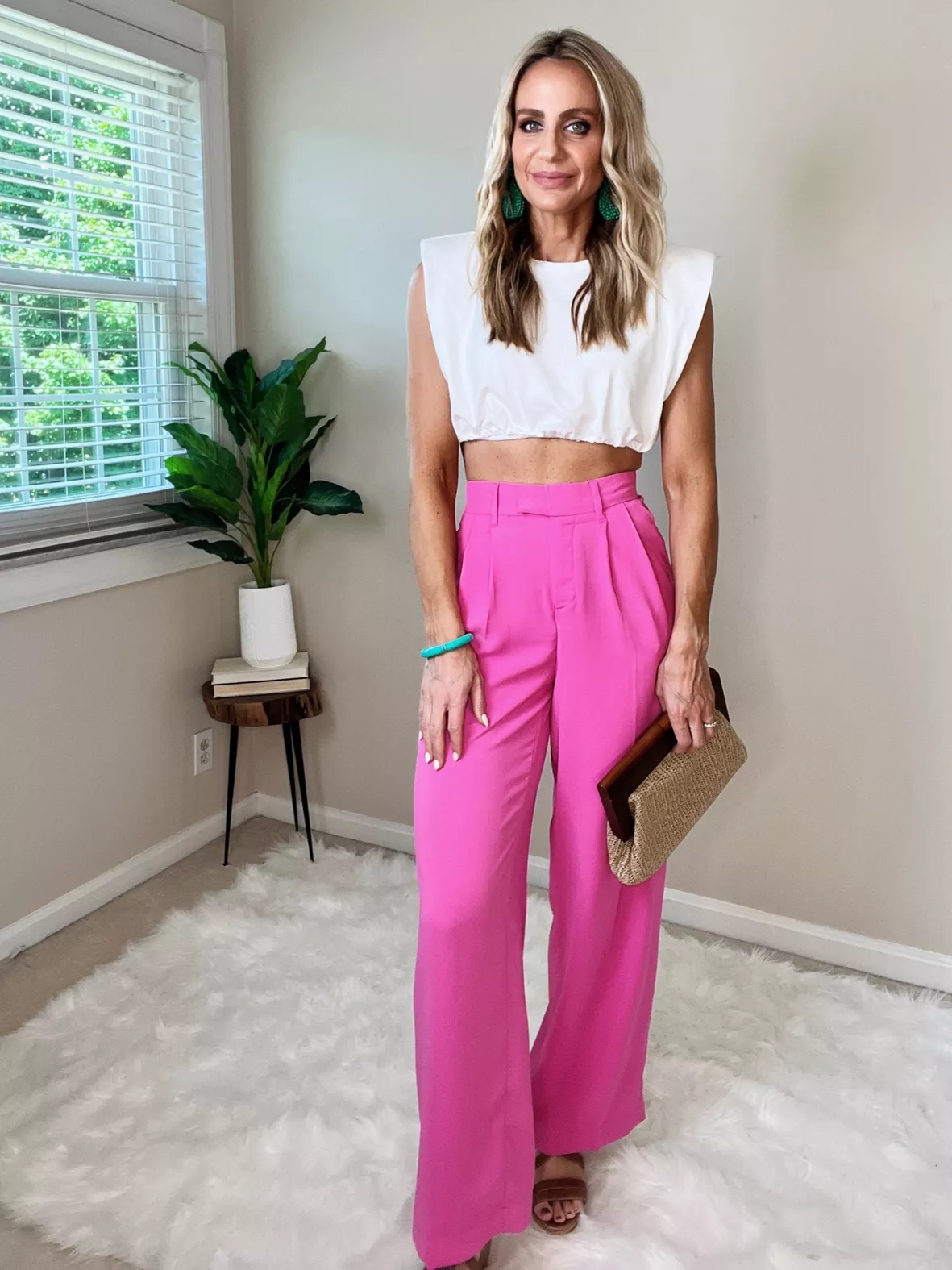 Summer Work Outfit: Sleeveless Peplum Top and Wide-Leg Trousers