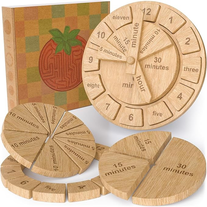 Tomaze Montessori Wooden Toy Clock - Kids' Educational Kit to Teach Time, Fractions, Numbers, & S... | Amazon (US)