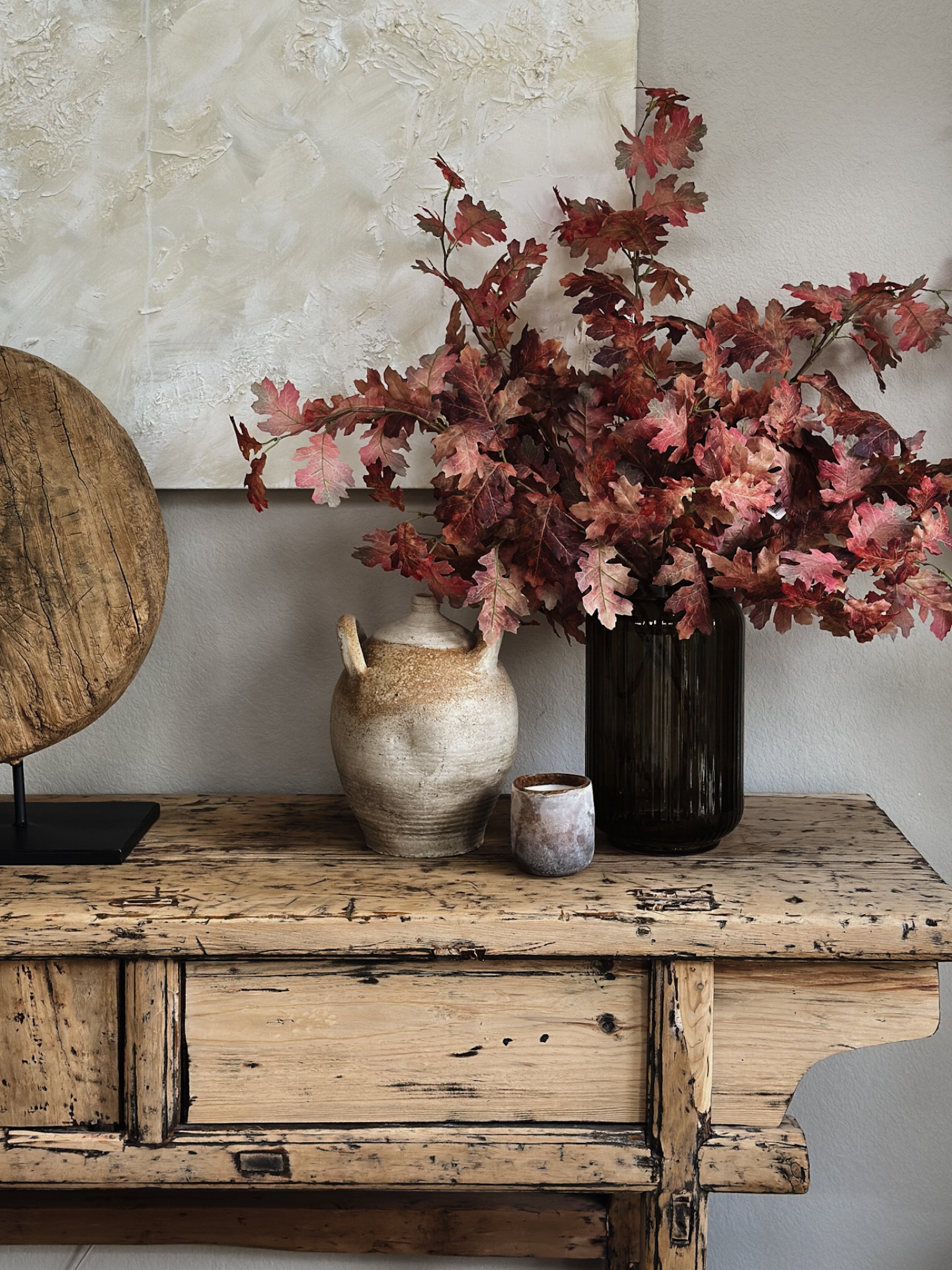 Fall console styling on a budget. Ribbed glass vase is under $30 and fall stems are under $6

#LTKhome #LTKSeasonal #LTKSale