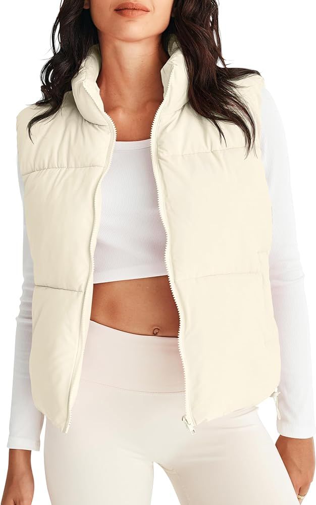 Womens Puffer Vest Stand Collar Zip Up Sleeveless Padded Gilet Coat with Pockets | Amazon (US)