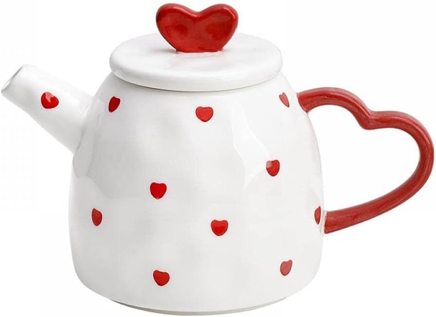 Gaolinci Red Heart Ceramic Teapot, 21 Oz Watter Pot, Flower Teapot | Amazon (US)