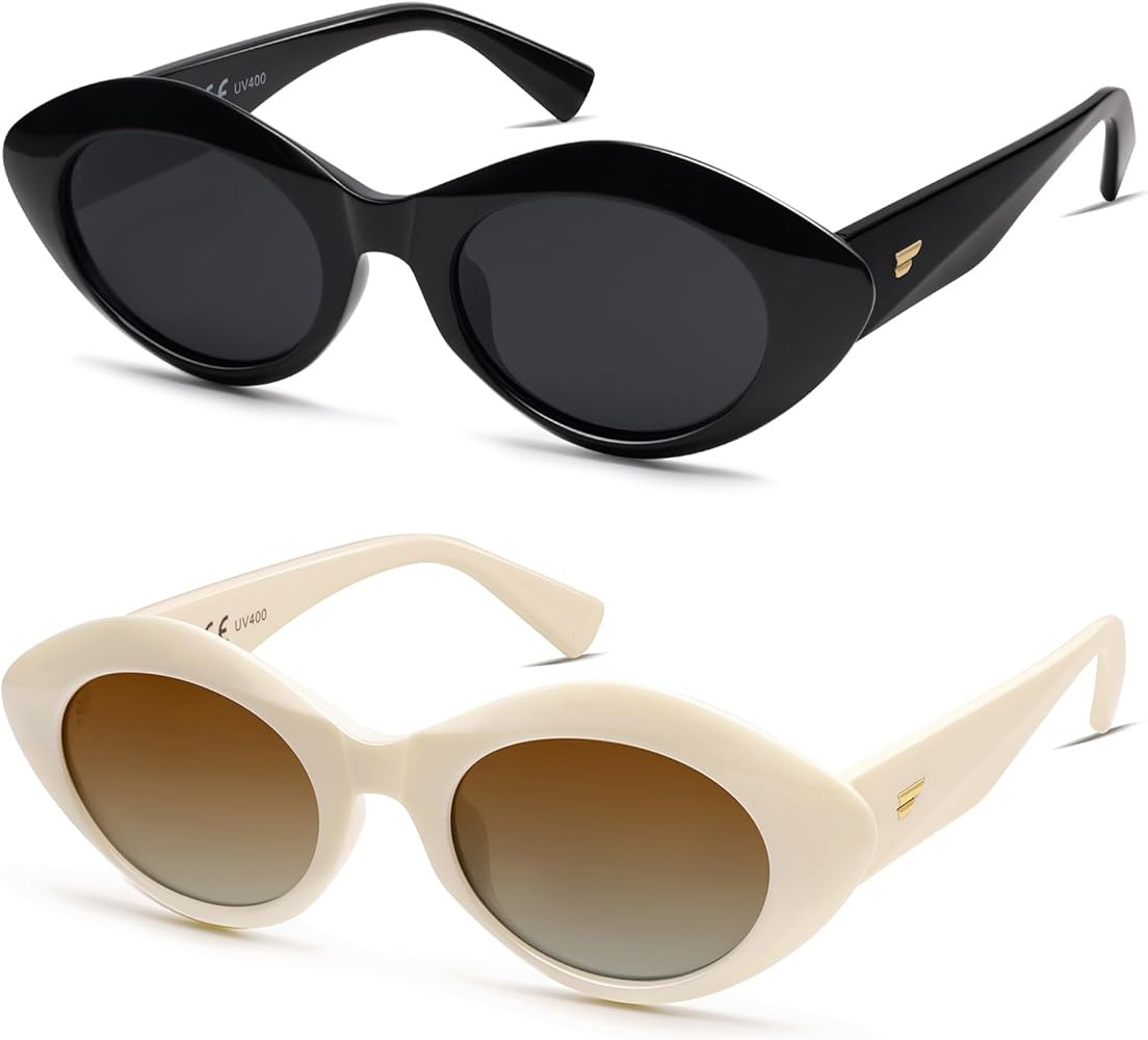 VANLINKER Polarized Trendy Thick Oval Round Sunglasses for Women Retro Shades VL9825 | Amazon (US)