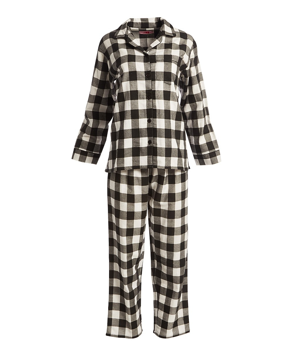 Cinema Studio Women's Sleep Bottoms Black - Black Buffalo Check Pajama Set - Plus | Zulily