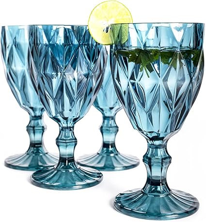 ACASSA, Royal Blue Wine Glasses, Embassy Goblet, Wine Glasses Plastic Reusable, Cobalt Blue Glass... | Amazon (US)
