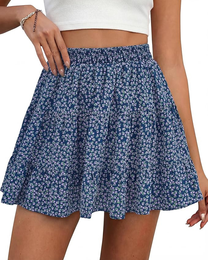 BTFBM Summer Skirts for Women 2026 Floral High Waist Shorts Underneath Boho Tiered Flowy Tennis S... | Amazon (US)