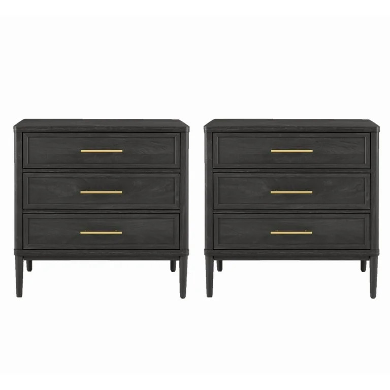 (2 pack) Better Homes & Gardens Oaklee 3 Drawer Nightstand with USB, Charcoal Finish | Walmart (US)