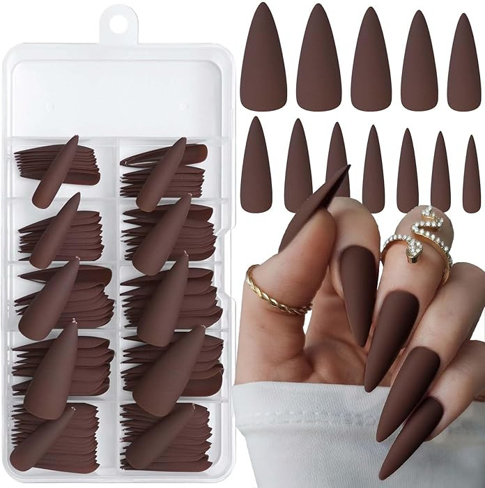 120pc Stiletto Press on Nails Long Fake Nails, Matte Dark Coffee Nails Press ons Nail Stiletto Ar... | Amazon (US)