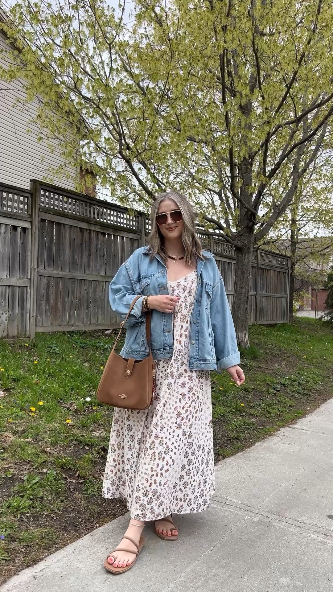 Casual spring outfit! Wearing my usual size L in the boho maxi dress, sized up to XL in the denim jacket for an oversized fit. My sandals are super comfy, I’m usually a 9.5-10 and wear a 10. Canadian Old Navy and Crocs links under “similar products”

#LTKsale #LTKmidsize #LTKsummer