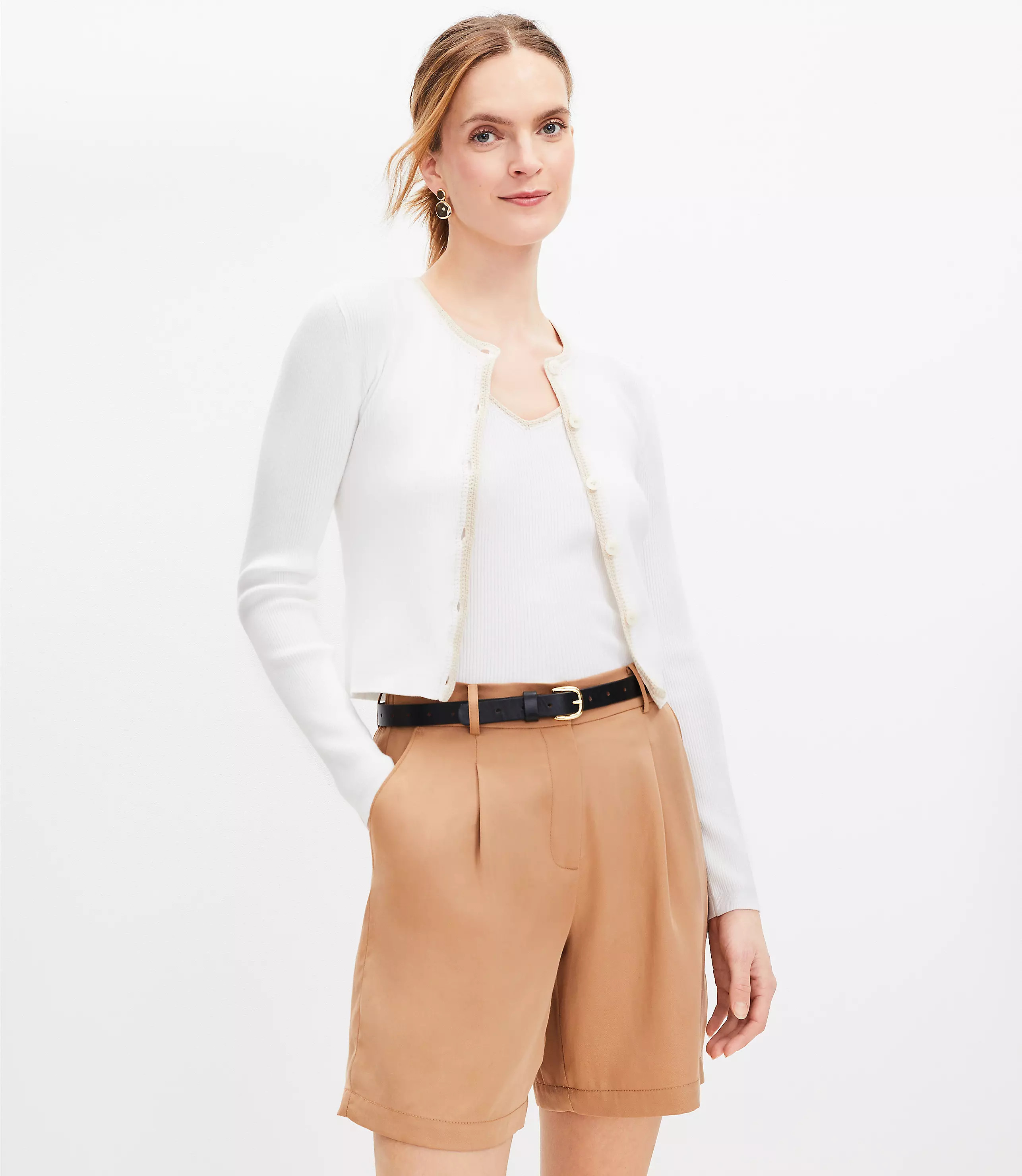 Crochet Trim Ribbed Cardigan | LOFT