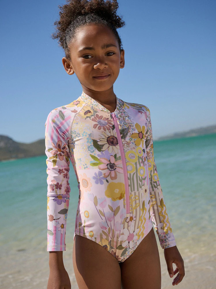 Pink Patchwork Floral Long Sleeve Sunsafe Swimsuit (3mths-16yrs) | Next US