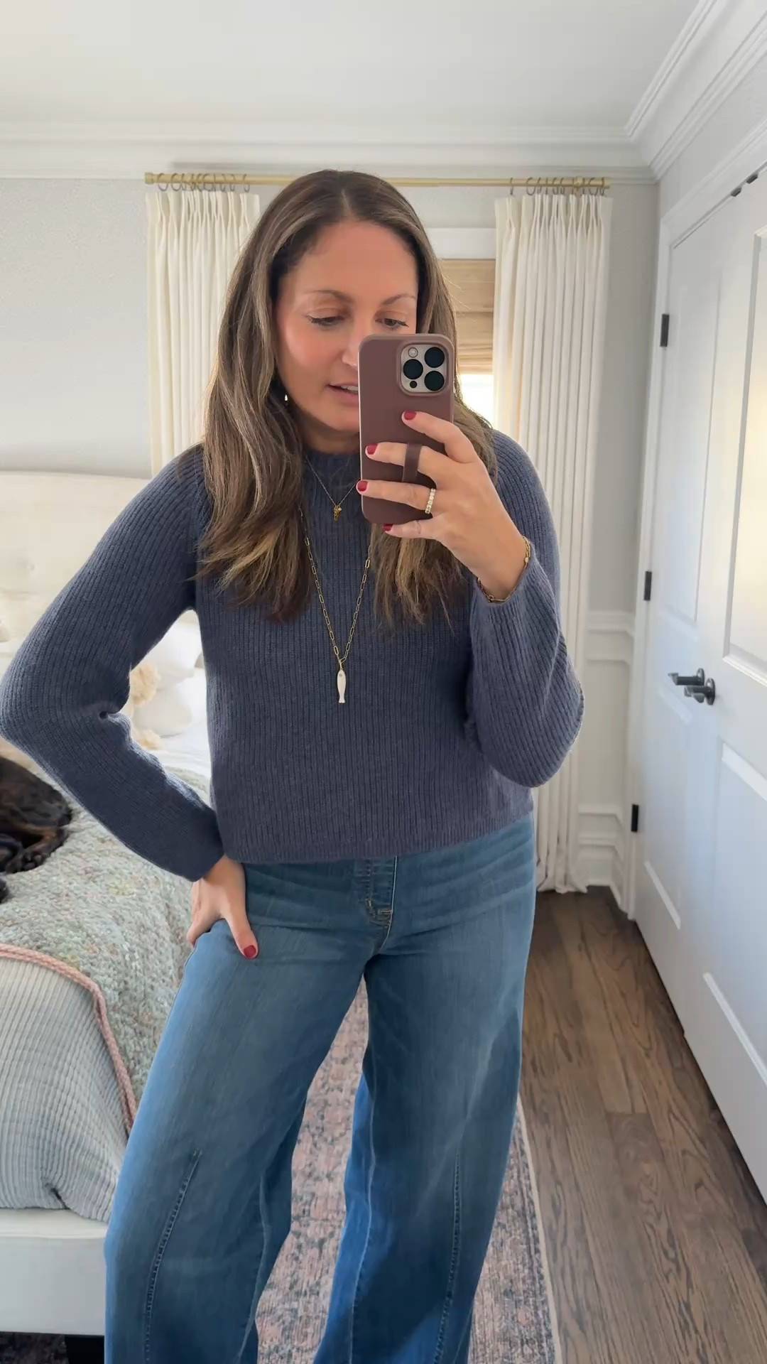 Hands down one of my favorite cashmere sweaters and it’s so affordable! Love the quality and the fit of this Quince sweater. Size up one size because it runs small (I’m wearing a large and am usually a medium). Paired with my favorite pull-on wide leg jeans from Spanx, Quince loafers and some really fun jewelry!! 

#LTKSaleAlert #LTKSeasonal #LTKootd