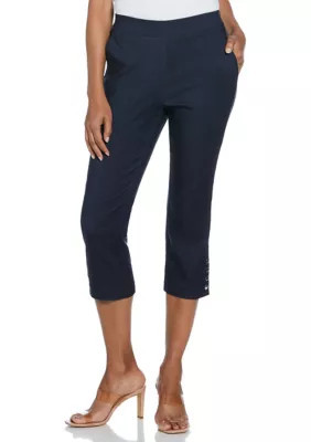 Rafaella Women's Petite Indigo Rinse Rivet Detail Pull-On Capri Pants | Belk