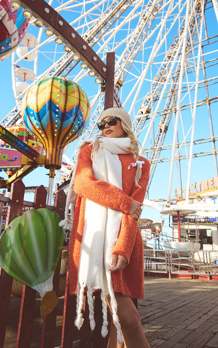 PRETTYLITTLETHING Cream Tab Fuzzy Blanket Scarf | PrettyLittleThing US