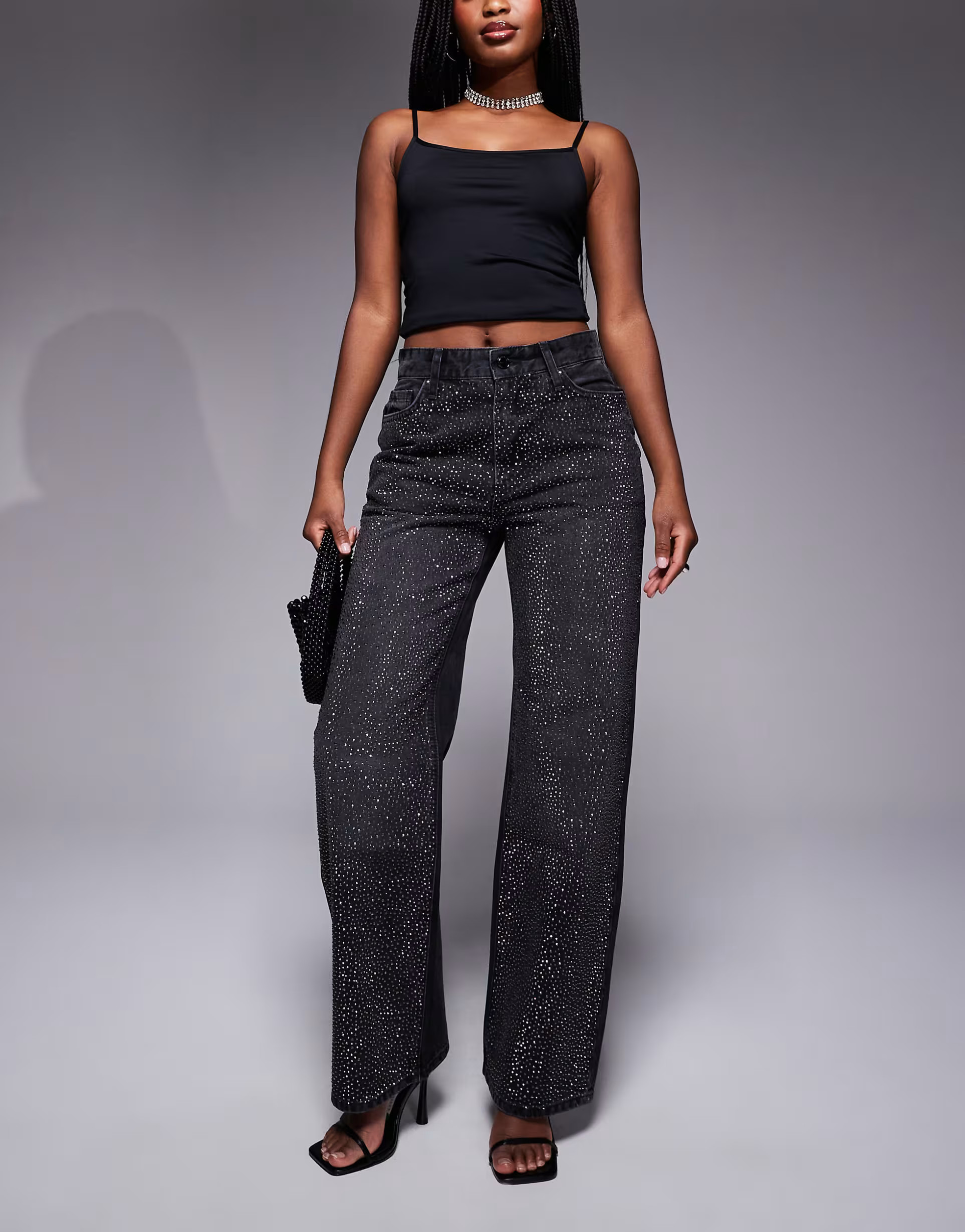 River Island embellished relaxed straight jean in black | ASOS (Global)