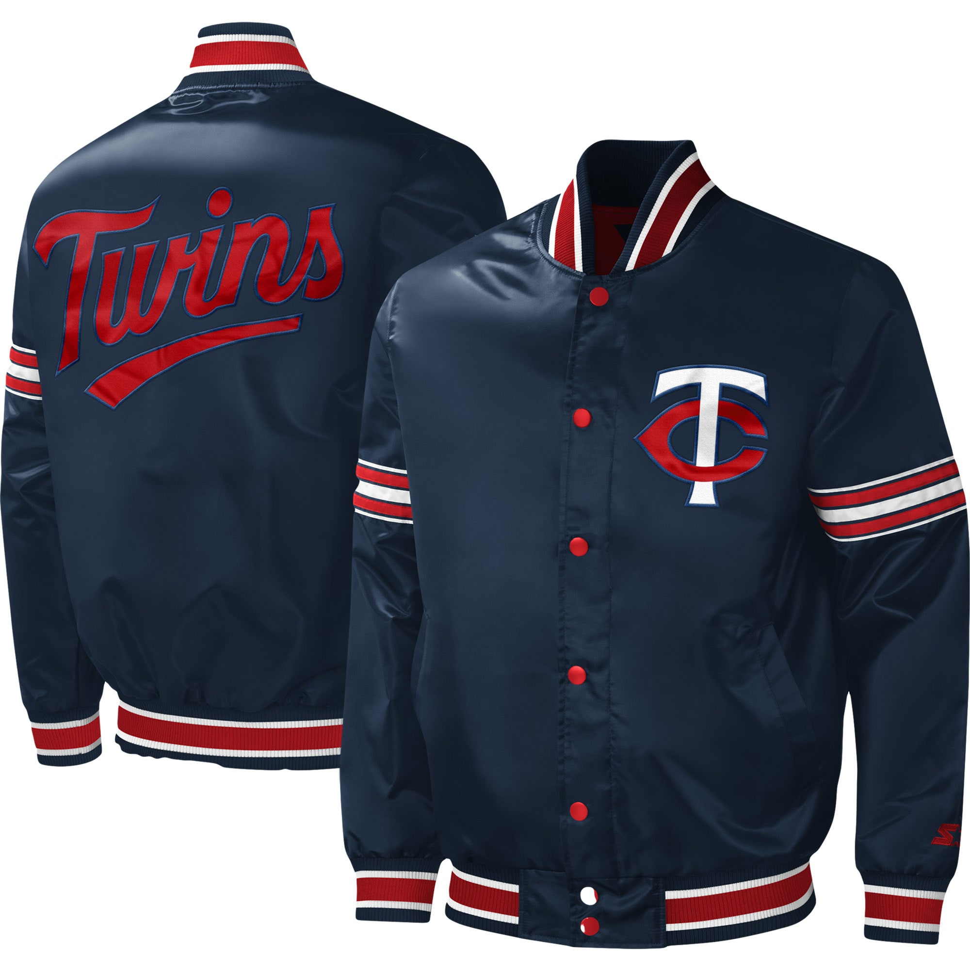 Minnesota Twins Starter Midfield Satin Full-Snap Varsity Jacket - Navy | Fanatics