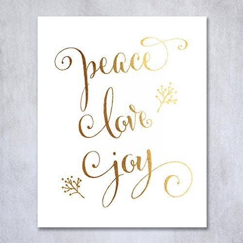 Peace Love Joy Gold Foil Print 8x10" or 5x7" Winter Holiday Quote Poster Metallic Wall Art Decor | Amazon (US)