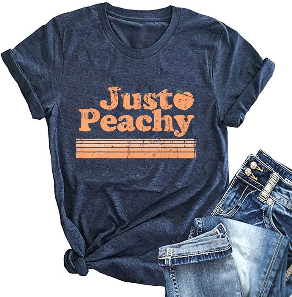 Ykomow Just Peachy T Shirt Womens Short Sleeve Casual Summer Graphic Tees Tops | Amazon (US)
