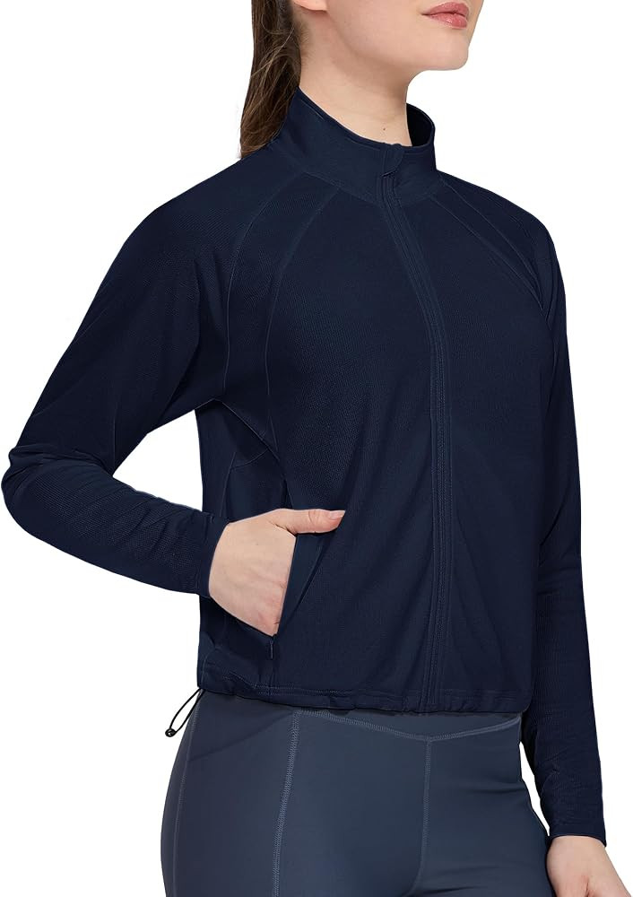 MIER Womens Athletic Jackets Light Weight Cropped Zip Up Workout Running Jacket UPF 50+ Full Zip ... | Amazon (US)