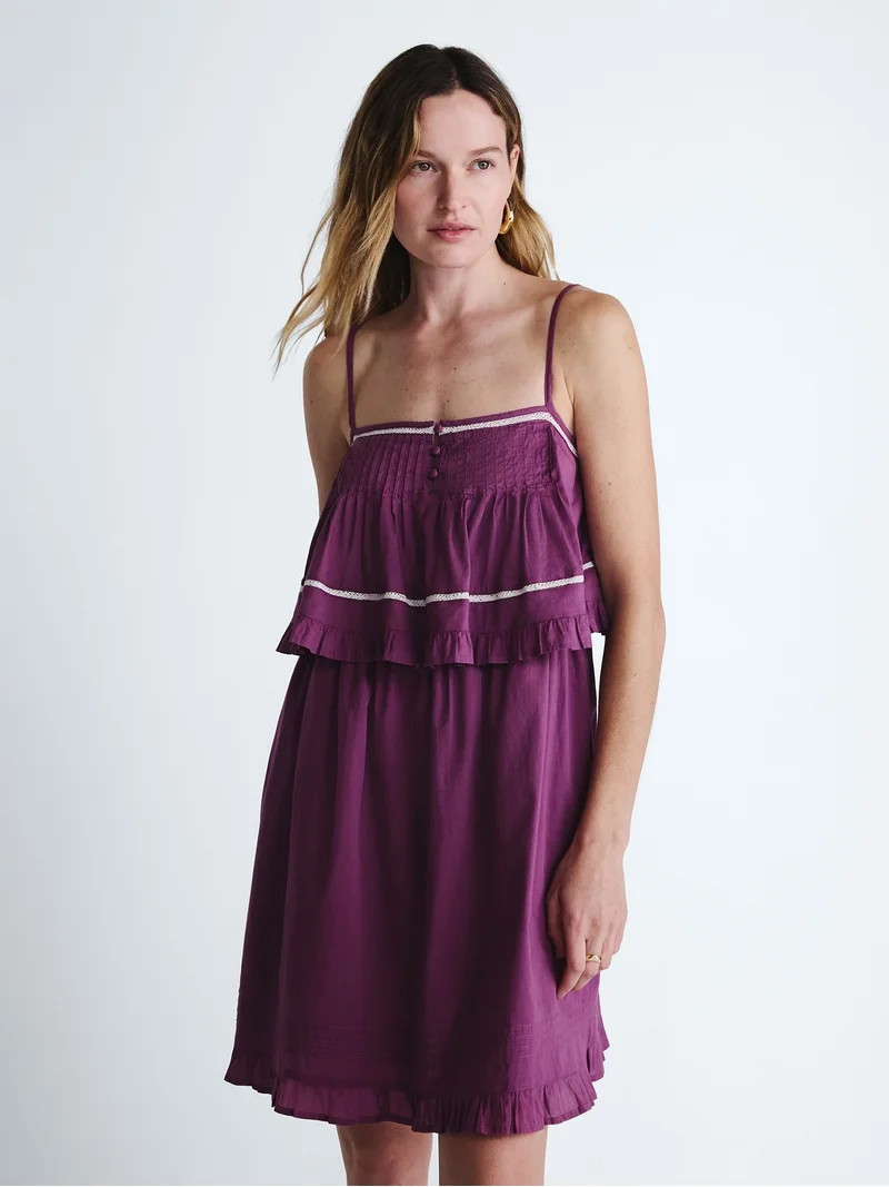 Scoop Women\u2019s Flowy Cotton Mini Dress with Lace Trim, Sizes XS-XXL | Walmart (US)