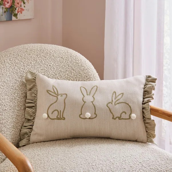 Three Bunnies Frilled Rectangle Cushion | Dunelm