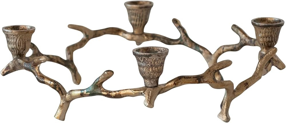 Creative Co-Op Aluminum Wreath Advent Taper Candleholder, Oxidized Antique Gold Finish | Amazon (US)