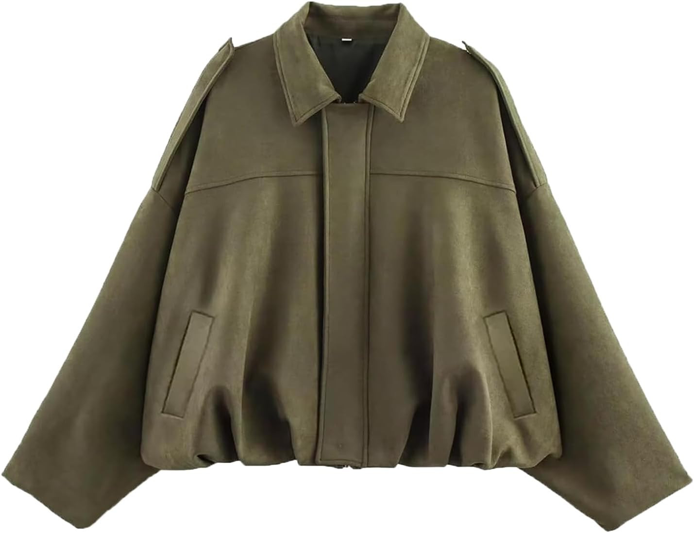 Womens Faux Suede Bomber Jacket Oversized Long Sleeve Cropped Coat | Amazon (US)