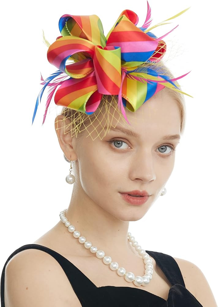 Myjoyday Women's Fascinators Hat for Tea Party Church Cocktail, Feathers Veil Headband with Hair Clip | Amazon (US)