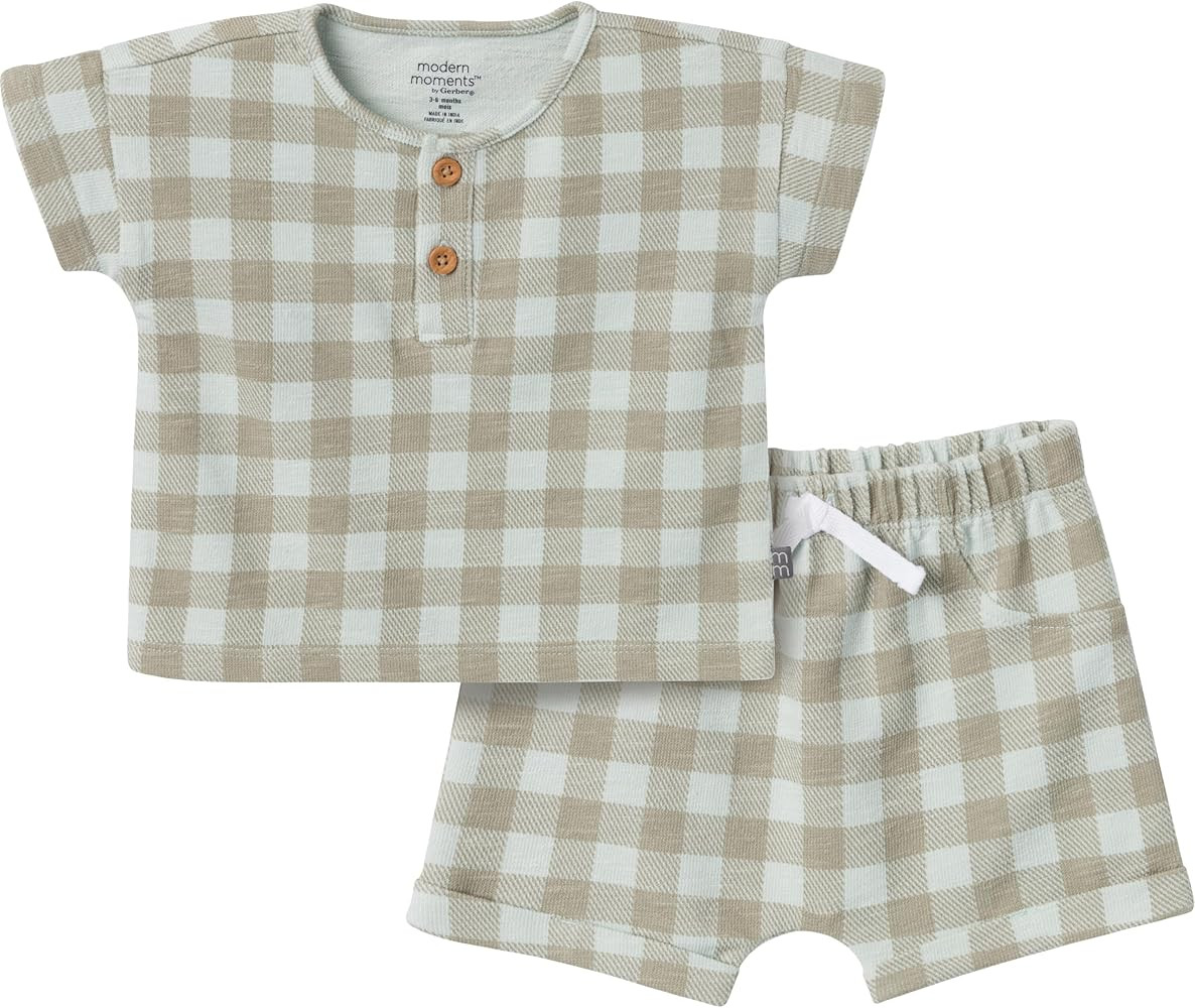 Modern Moments by Gerber Baby Boys 2-piece Short-sleeve Henley Shirt and Short Set | Amazon (US)