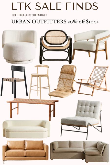 Home seating - living room furniture - bar stool - accent chair - couch - Boucle chair - bench - beach chair - rattan - urban outfitters sale 
CODE LTK20

#LTKSale #LTKhome #LTKsalealert