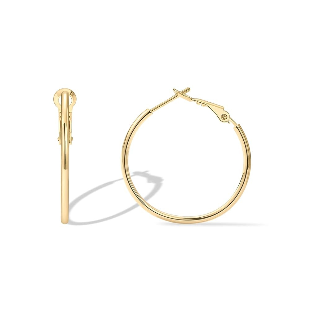 PAVOI 14K Gold Plated Sterling Silver Post Hoops | Large Hoops Earring | Lightwight Gold Hoop Ear... | Amazon (US)