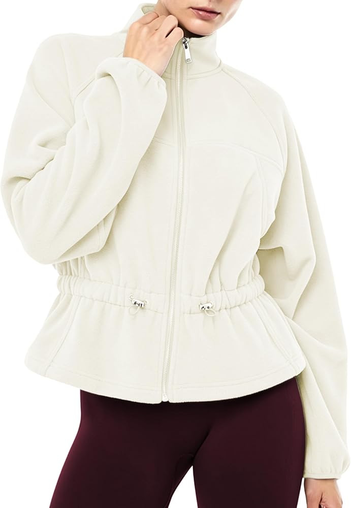 Women Polar Fleece Funnel Neck Jackets Drawstring Waist Outerwear | Amazon (US)