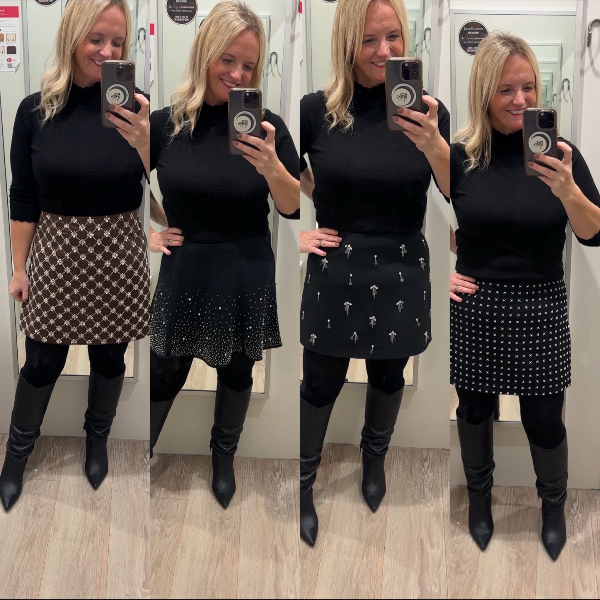 Don’t let anyone ever tell you that you’re too old to wear something! 
Had a little mini skirt try on in @marksandspencer! Do you have a favourite? I didn’t buy any of them but seriously tempted! Particularly that first one which I think would be fab with a brown knit or shirt. I actually went in to try and find the super popular chocolate sequin skater skirt that’s sold out online but sadly no luck! 

#LTKpetite #LTKuk #LTKmidsize