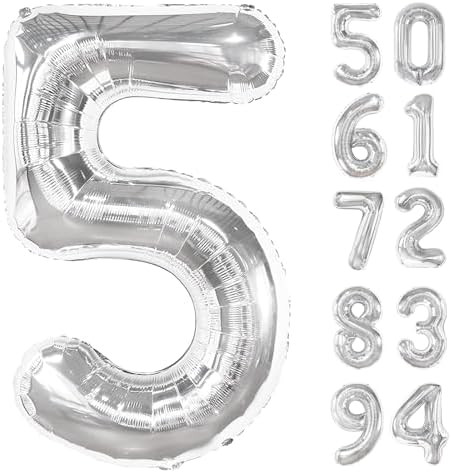 Silver 5 Balloon, Number Balloons 40 Inch, 5th Birthday Balloon Decorations, Silver Party Supplie... | Amazon (US)