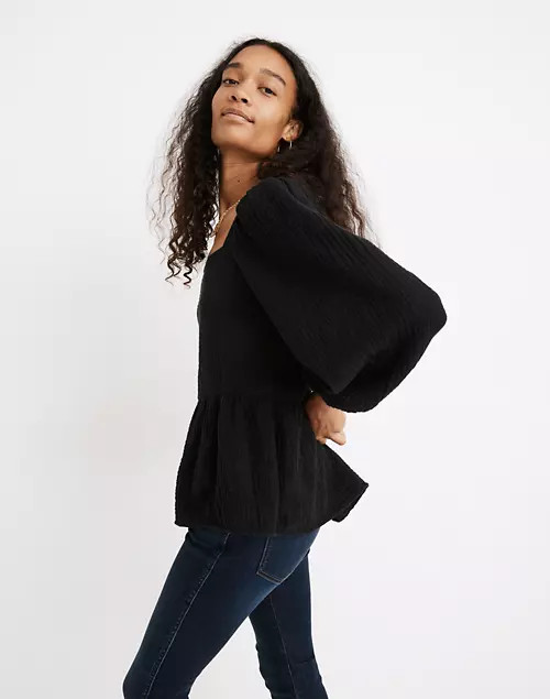 Lightspun Millbrook Puff-Sleeve Peplum Top | Madewell