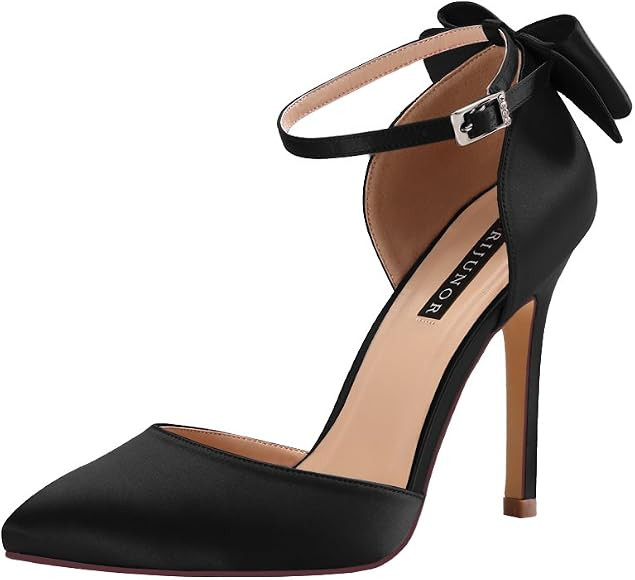 ERIJUNOR Women High Heel Bow Ankle Strap Evening Party Dance Wedding Satin Shoes | Amazon (US)